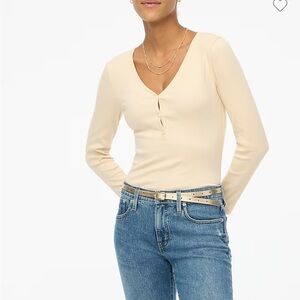 NWT J. Crew Women's Long Sleeve Ribbed Button Henley Top, XS
